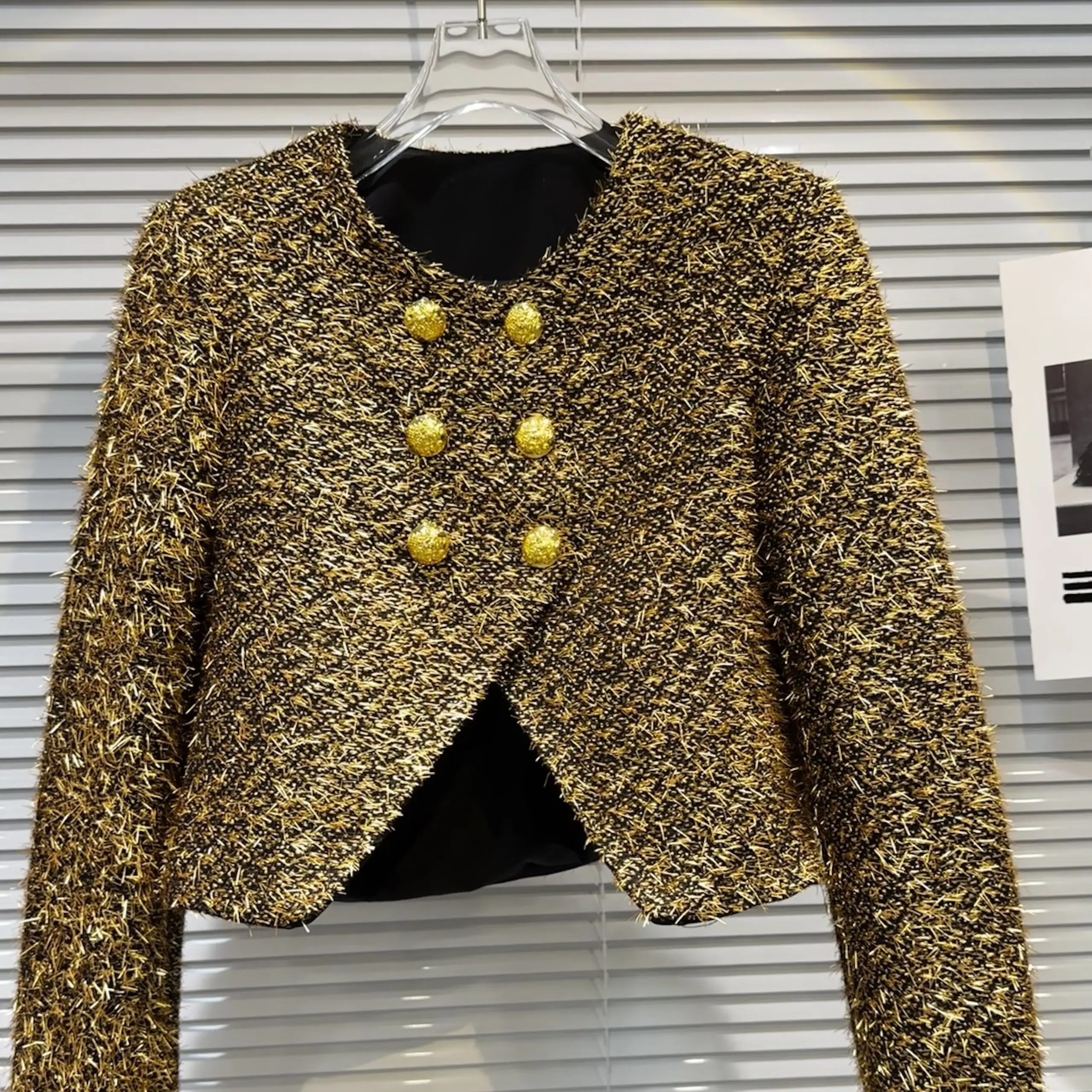 Shiny Thread Metal Buckle Short Outerwear Women's Style Quilted Jacket Autumn New Arrival Small Fragrance Wind Side Button