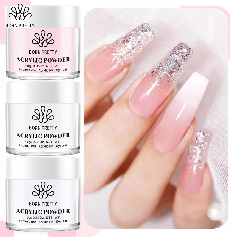 BORN PRETTY 30ml/10ml Acrylic Powder Carving Nail Polymer Tip Extension French Pink White Clear Adhesive Rhinestone Nail Art