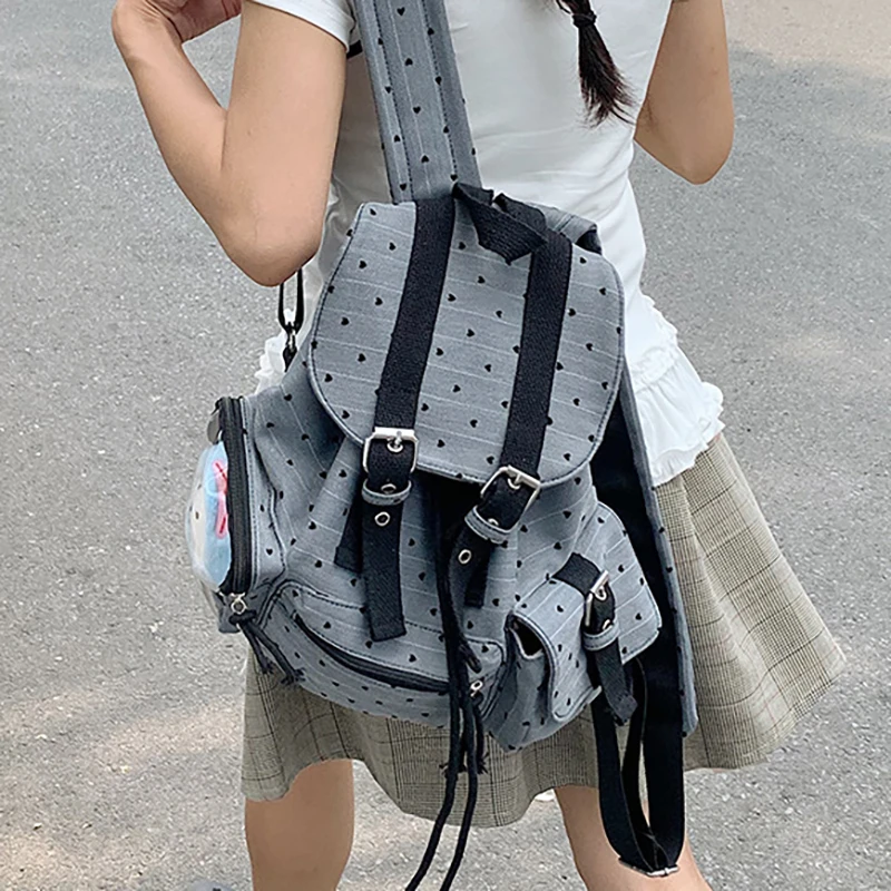 HAEX Y2K Women Backpacks Fashion 2025 Moto Style Dots Pockets Mochilas Para Mujer Students Pad Affordable Commute Bag Female