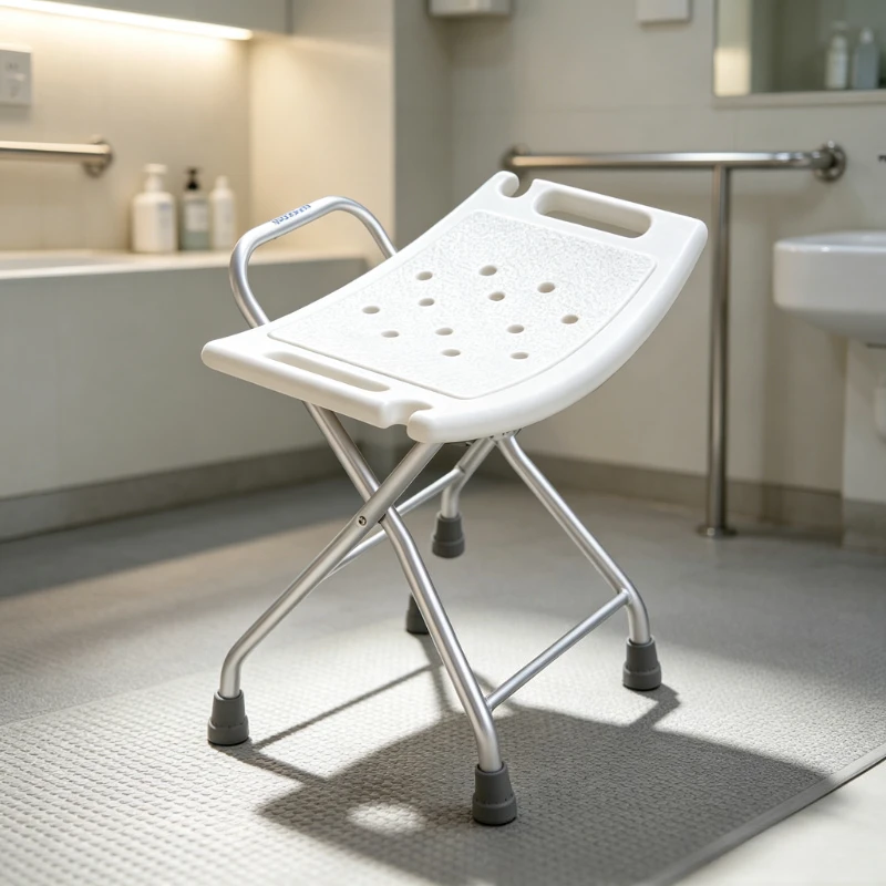 Aluminum Foldable Shower Stool, Non-Slip Bath Seat with Drain Holes for Elderly & Pregnant, Anti-Fall Safety Chair for Wet Room