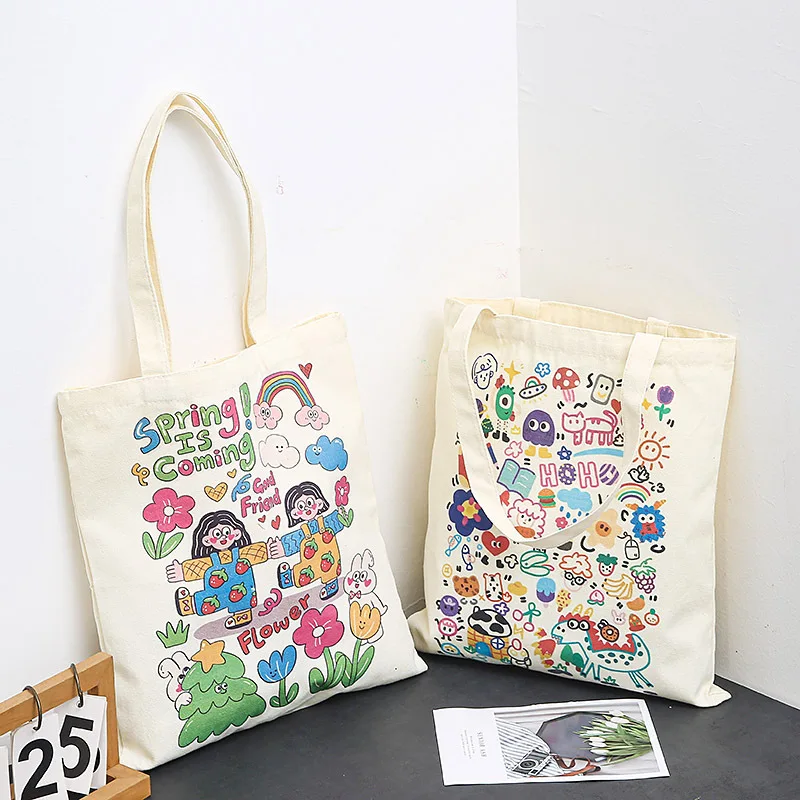 Bolso de lona de gran capacidad para mujer, bolsa de estilo universitario, bolso de mano de Graffiti japonés, venta al por mayor
