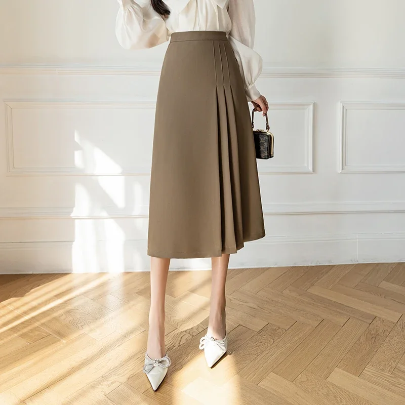 

Ladies Elegant Fashion Large Hem Pleated Long Black Skirt Women Clothes Girls Korean Skirts Chic Casual Faldas Largas BPAK3703