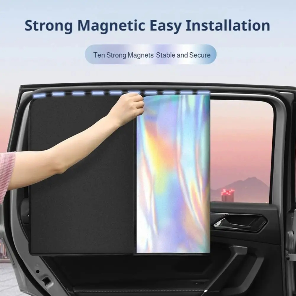 Colorful Laser Magnetic Suction Car Sunshade Opaque Titanium Silver Magnetic Sunshade Car Side Window Curtain For Blocking