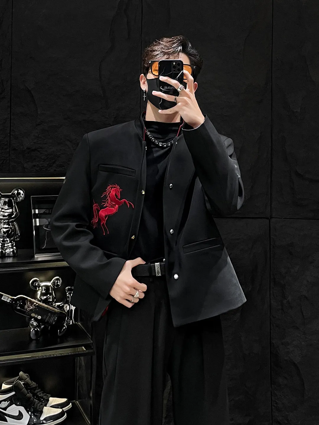 

Элегантный новый мужской пиджак в китайском стиле с вышивкой, повседневный, свободного кроя, с подплечниками, воротником-стойкой, на одной пуговице