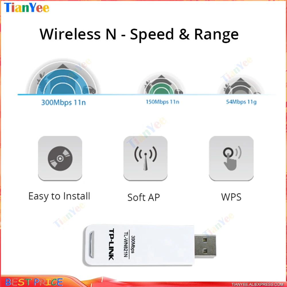 TP-Link TL-WN821N TL-WR823N 300Mbps 2.4G Adapter Wifi Network Cards USB Wifi Receiver Transmission Dongle for Desktop Laptop