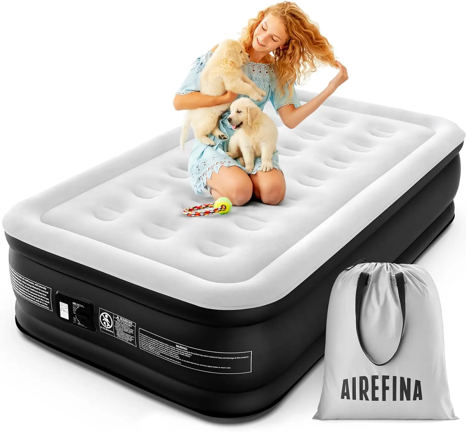 Colchoneta Hinchable Individual con Bomba Eléctrica Incorporada,Colchón Inflable para Camping o Casa con Bolsa