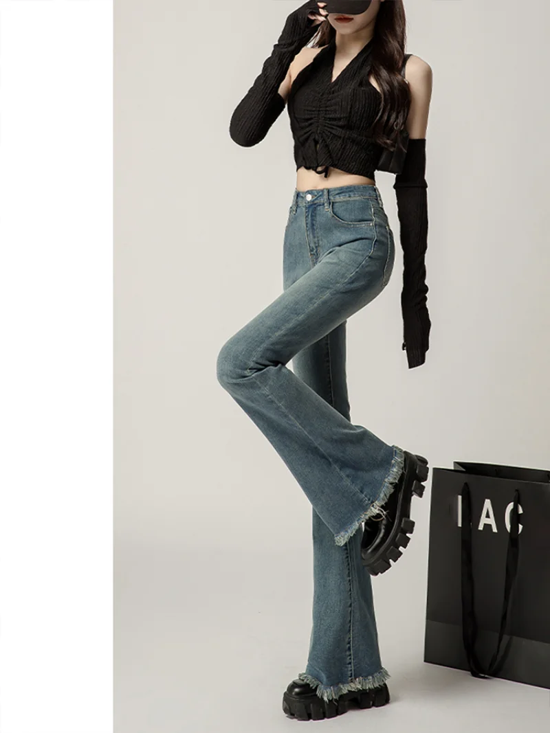 Black High Waist Elastic Stretch Y2K Fashion Washed Denim Skinny Pencil Pants Ladies Cowboy Pants Jeans Staright Women Jeans