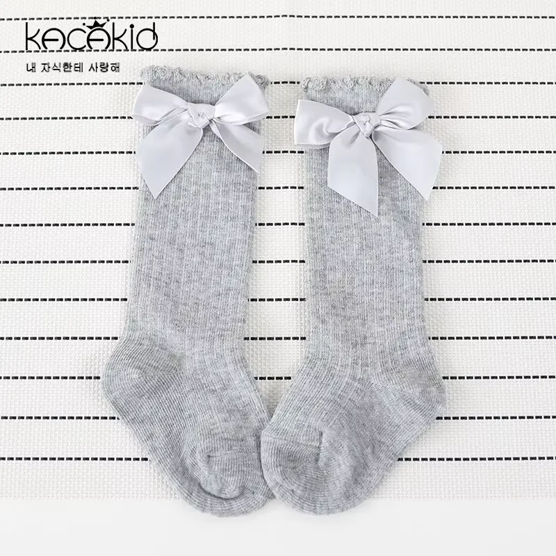 

Combed Cotton Baby Socks Bow Lace Meia Baby Girls Sock Knee High Kids Infant Anti Slip Leg Warmers Socks Sweet Princess Sock