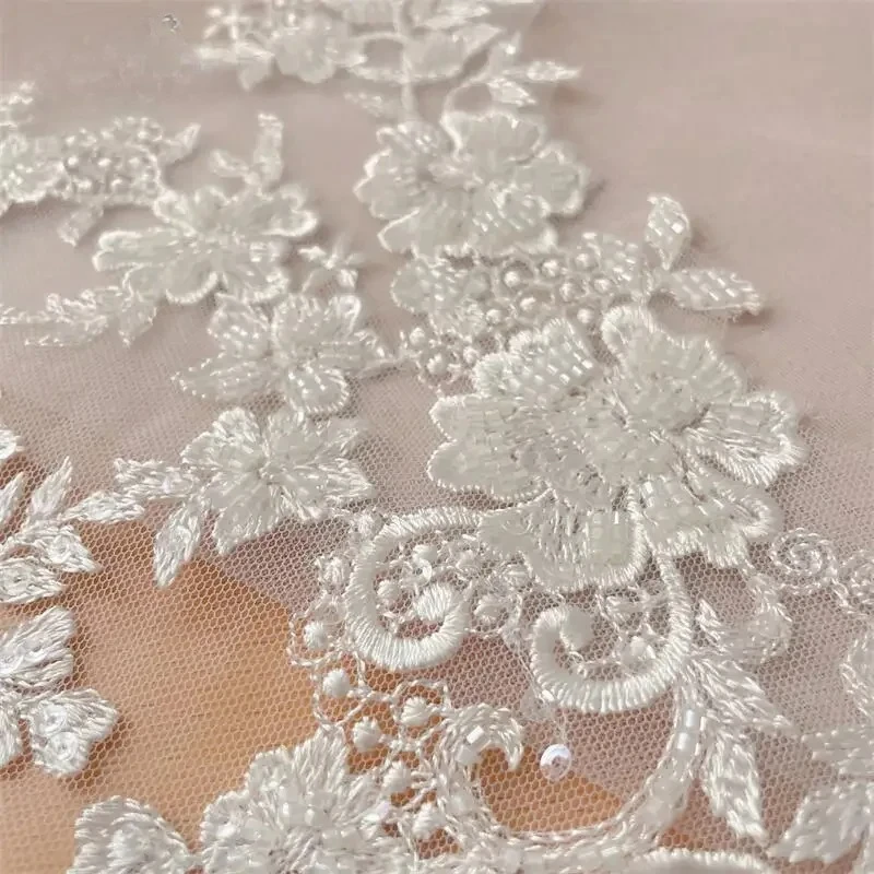

42.5*42CM Ivory Beaded Sequins Lace Chest Flowers 3D Wedding Dress Applique DIY Bridal Headdress Lace Collar Lace Fabric Patch
