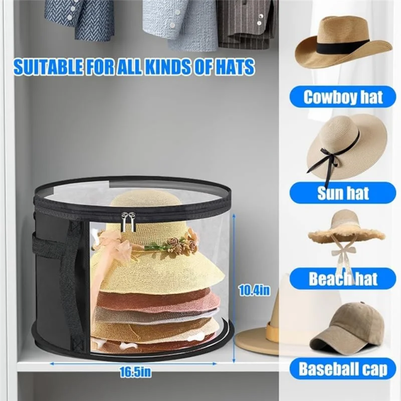 ABLN-Per uomo portaoggetti da donna, scatola per cappelli da 2 pezzi, con manico e scatole per cappelli con cerniera, scatola per cappelli in vinile, cas da viaggio pieghevole per cappelli da baseball