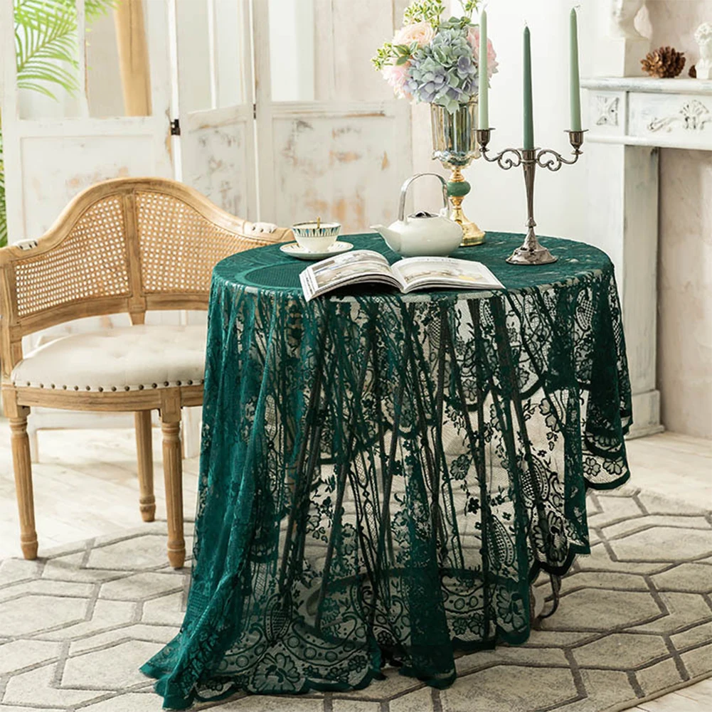 KAUNFO Solid White Lace Table Cloth Table Cover for Dinner Table Home Coffee Wedding Decor 1PC