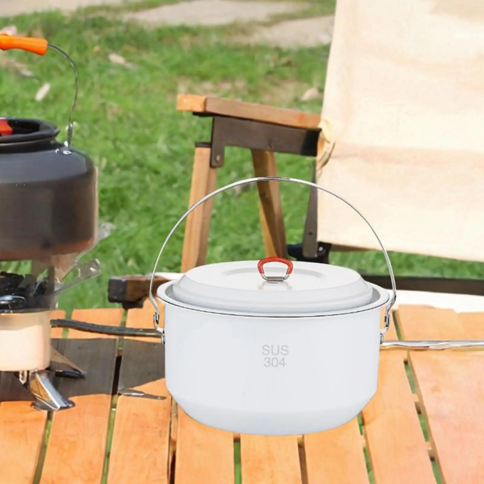 

Hanging Pot Stainless Steel Camping Pot 4 L Folded Handle Lightweight Camp Stockpot with Lid Cover for Beach Travel Explorers