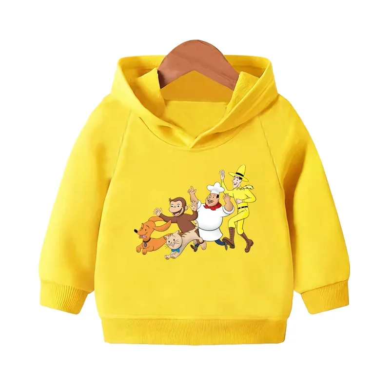 Curious George Funny Monkey Cartoon Kids Hooded Hoodies Girls Clothes Children Sweatshirts Autumn Baby Pullover Tops,KMT5266