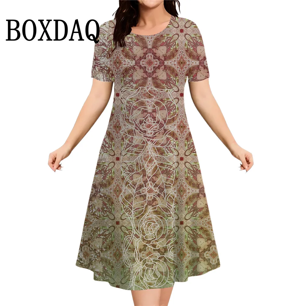 Vestidos con estampado étnico Retro de verano para mujer, Mini vestidos elegantes, vestido informal de manga corta para mujer, ropa de talla grande a la moda