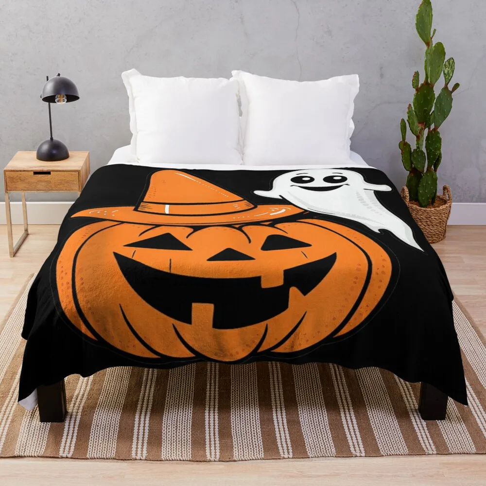 Halloween Tshirt Ghost Pumpkin Spooky Horror Party Costume Throw Blanket Decorative Throw warm for winter Blankets