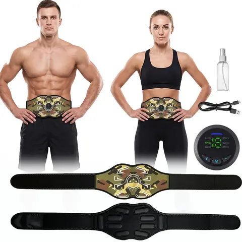 EMS abdominal muscle stimulator, fitness belt with 6 modes and 18 intensities, abdominal massager, EMS muscle massager, a UBS rechargeable reusable abdominal muscle trainer suitable for home use