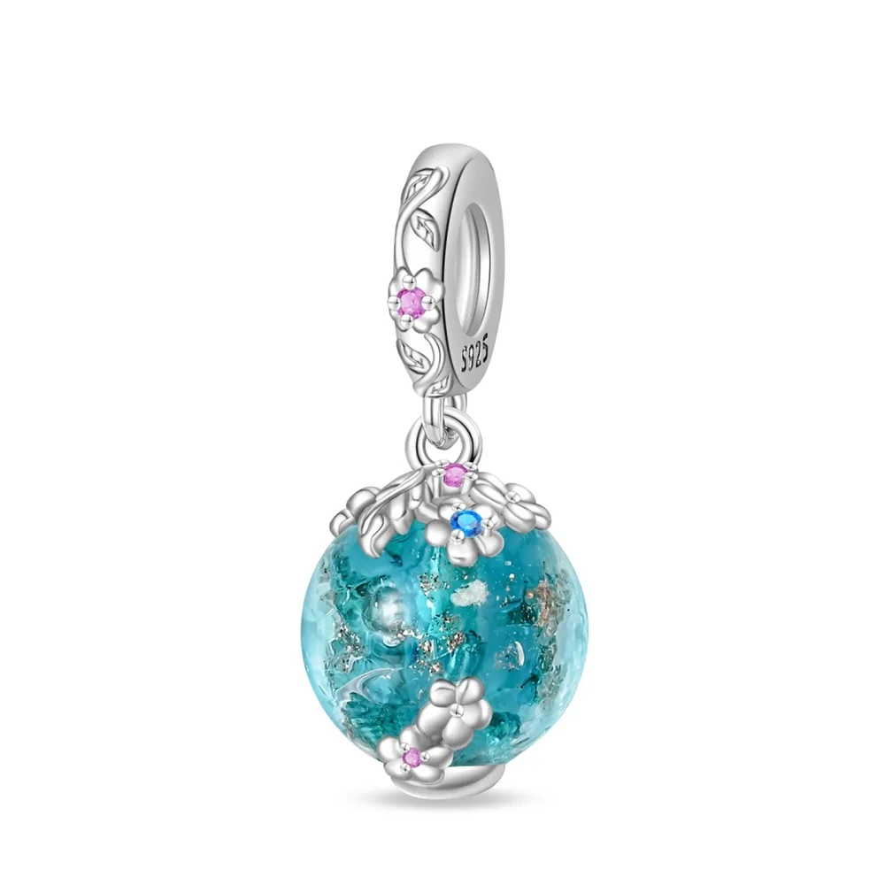 

Spring Banquet 925 Sterling Silver The Blue Glazed Stamens of Night Light Dangle Charm Fit DIY Bracelet Necklaces Jewelry