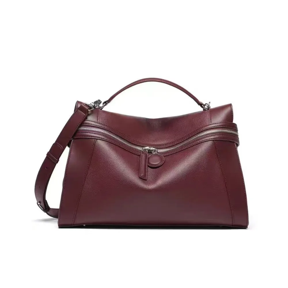 Genuine Cowhide Leather Women's Handbag Large Capacity Top Handle Shoulder Crossbody Bag Unique Fashion Purse