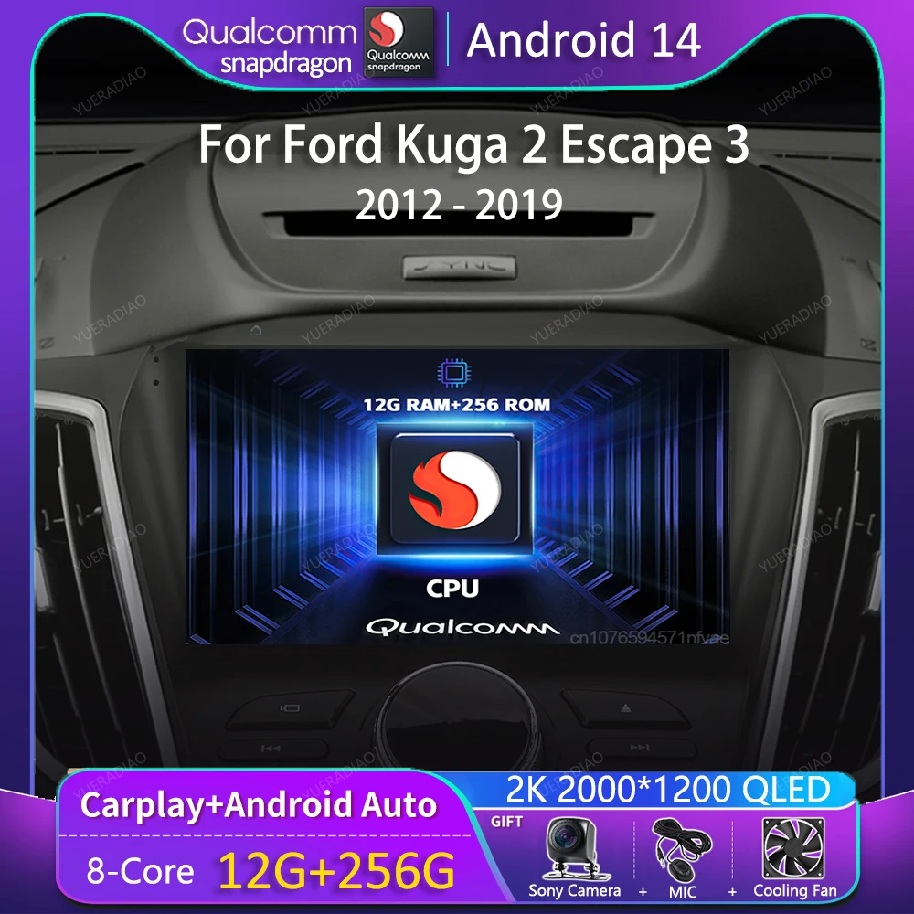 

Автомобильный радиоприемник на Android 14 для Ford Kuga 2 Escape 3 2012-2019, GPS-навигация, мультимедийный видеоплеер, стереопроигрыватель Carplay +, авто, Wi-Fi + 4G BT