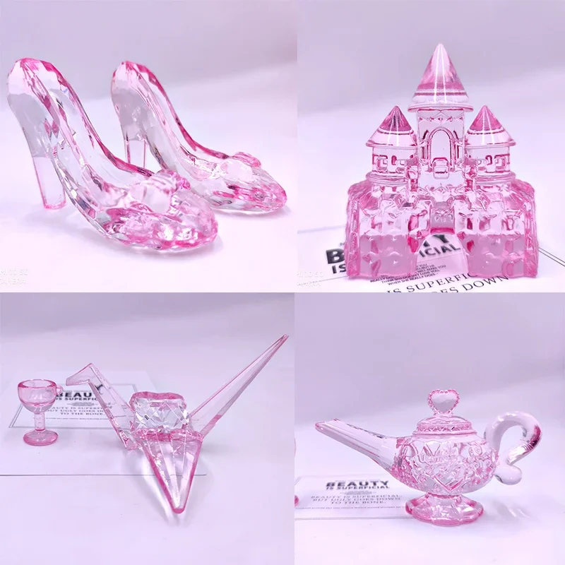 Zapatos de cristal de cuento de hadas de imitación grande, Castillo, muñeca de princesa, tacones altos, sandalias, juguetes, regalo, decoración de escritorio, figuritas decorativas para el hogar