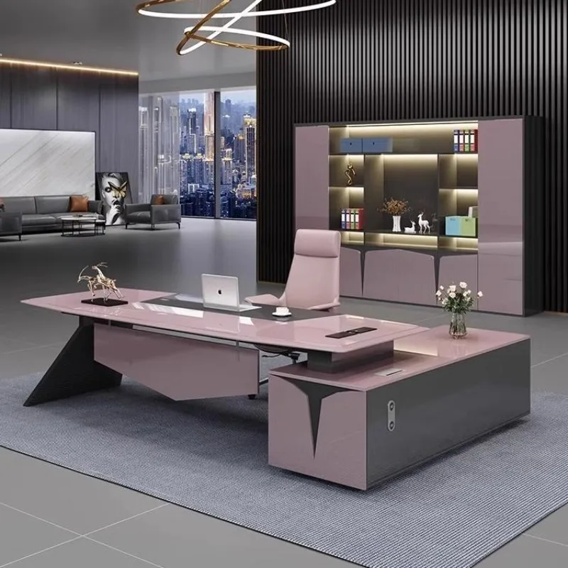 Pink Modern Office Desk Bedroom Luxury Lshaped Shelves Crafts Office Desk Folding Multifunctional Meuble Bureau Unique Furniture