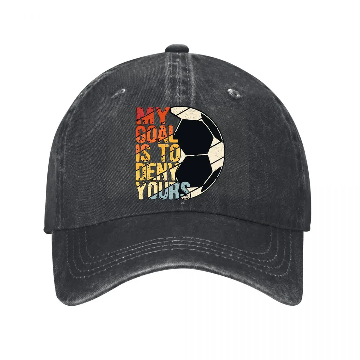 Gorra de béisbol con estampado gráfico de fútbol My Goal Is To Deny Yours, lavada, para exteriores, para mujer, unisex, femenina