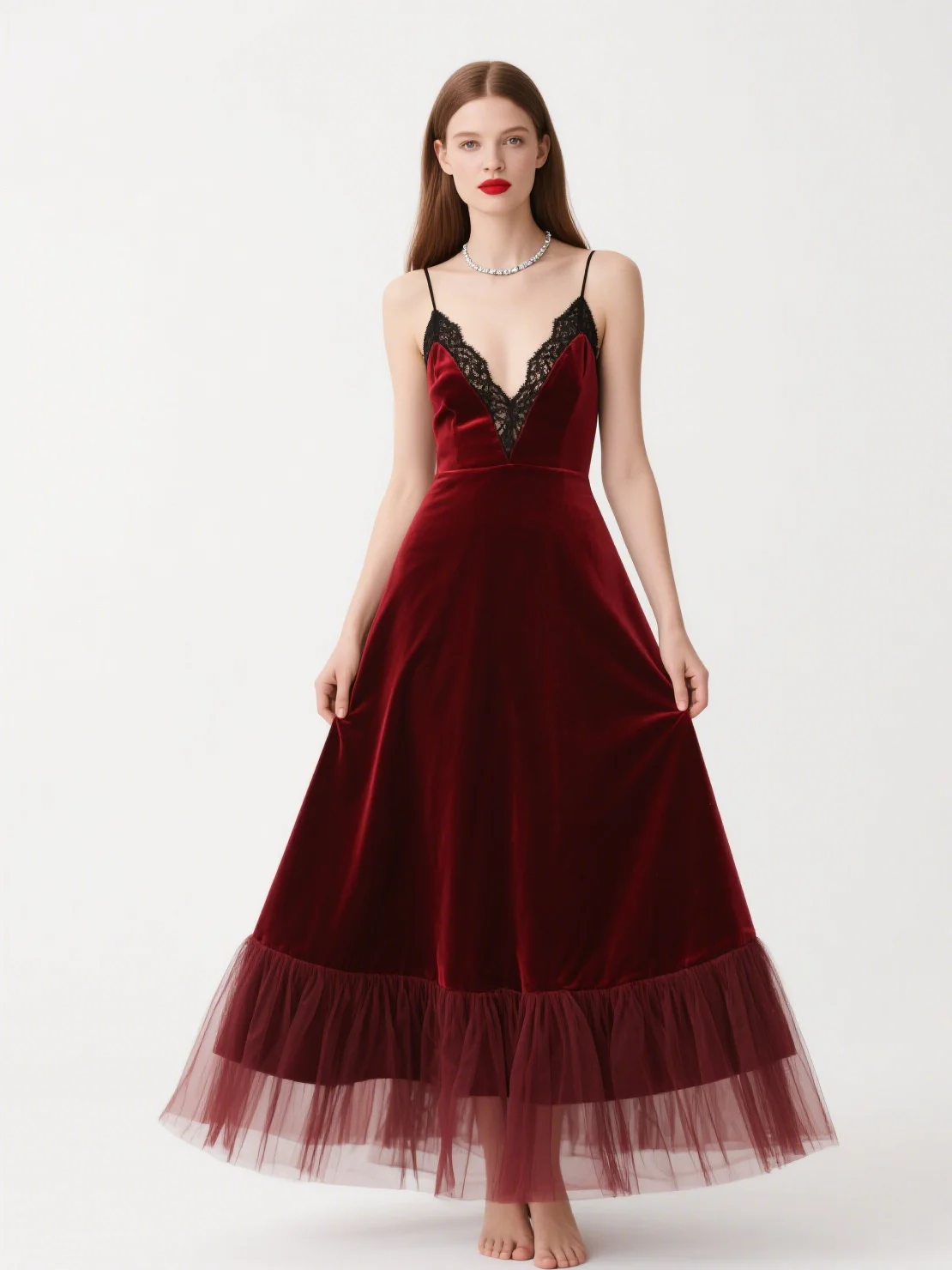 

Elegant Fashions A-line Evening Dress Velvet Lace Sleeveless Scoop Neck Ankle Length Wedding Guest Dress2025 Free Customized