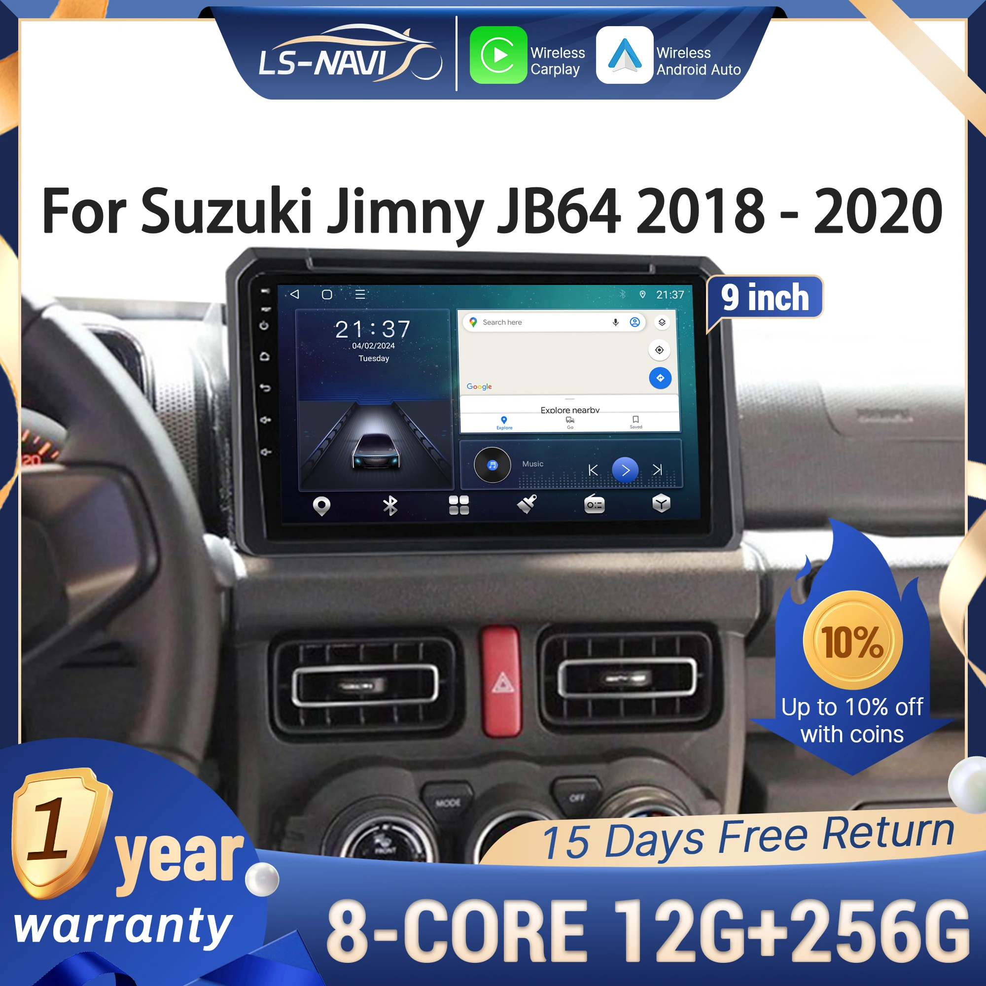 

Android 14 Car Radio For Suzuki Jimny JB64 2018-2020 Multimedia Navigation 4G GPS Wireless CarPlay Touch Screen Bluetooth Stereo