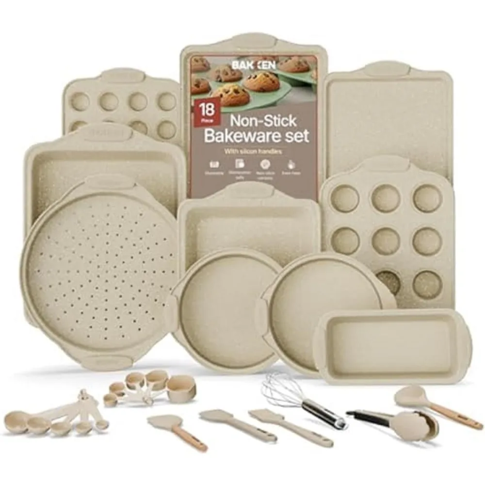 

18-Piece Nonstick Carbon Steel Bakeware Set with Silicone Handles for Professional Baking