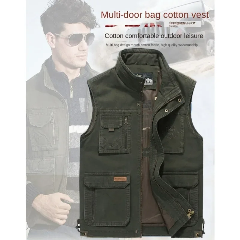 

Multi-pocket Vest Hunting Work Men Man Jackets Spring Men's Clothing Sleeveless Leather Vests Jacket Motorcyclist