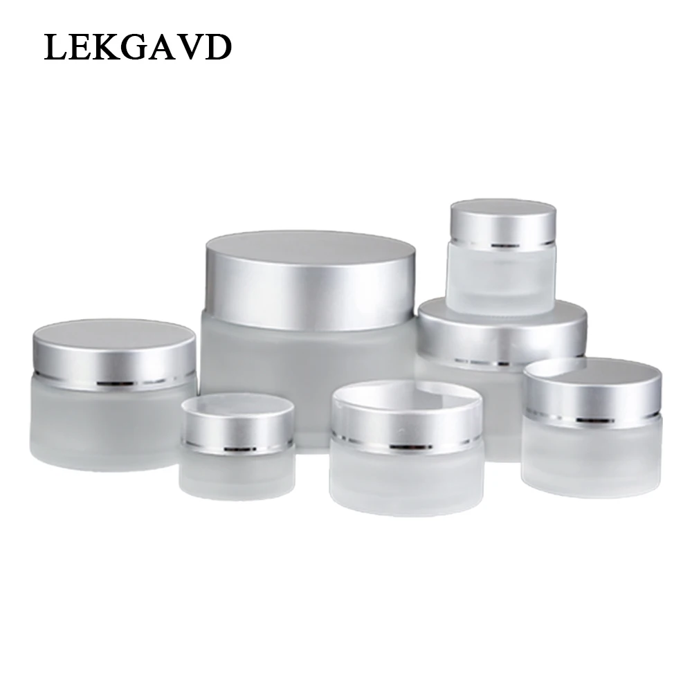 Frosted Glass Refillable Ointment Bottles Empty Cosmetic Jar Pot Eye Shadow Face Cream Container 5/10/15/20/30/50/100g