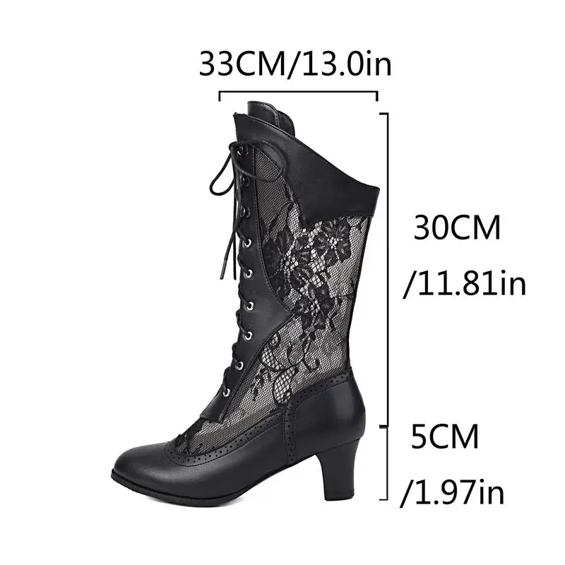 

SIMLOVEYO Летние женские сапоги до середины икры с круглым носком на массивном каблуке 5 см, на шнуровке, с дышащей сеткой, большие размеры 46 47 48, сексуальные свидания Bota