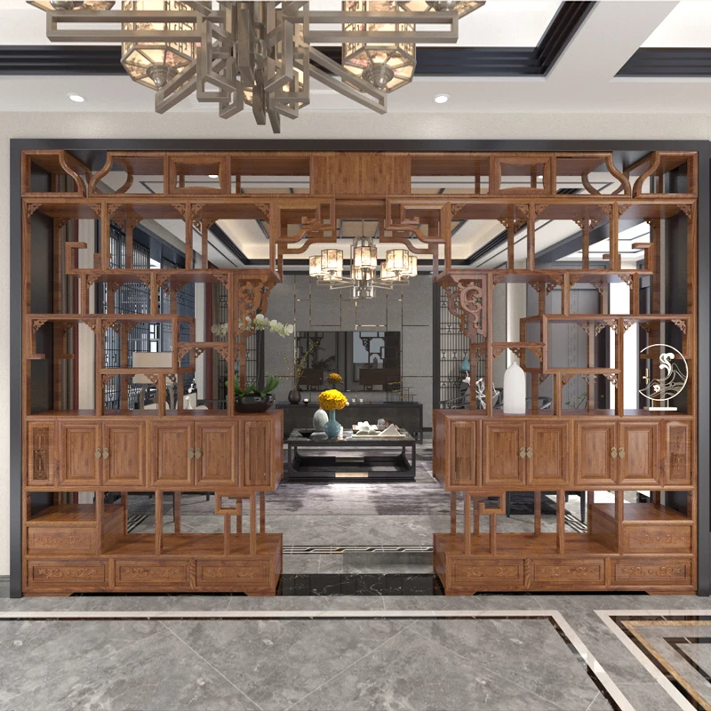 

Antique retractable moon cave door partition porch living room background Chinese antique bogu frame solid wood moon round door
