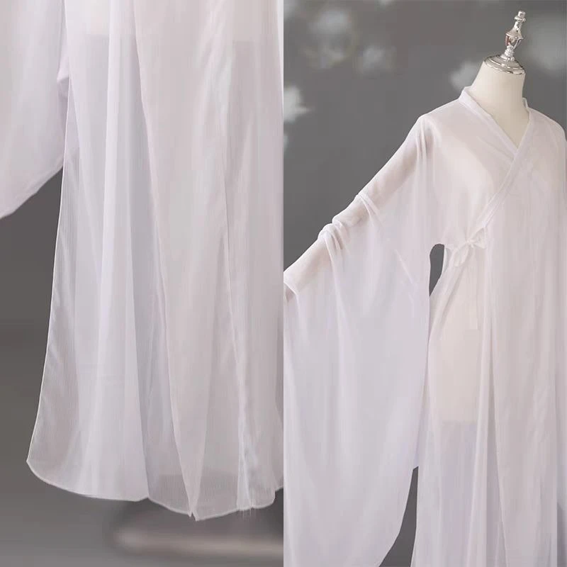 White Chiffon Hanfu Inner Long Robe Tang Suit Ancient Costume Ming Dynasty Sleepwear Gown Hanfu Underwear Garment Inner Wears