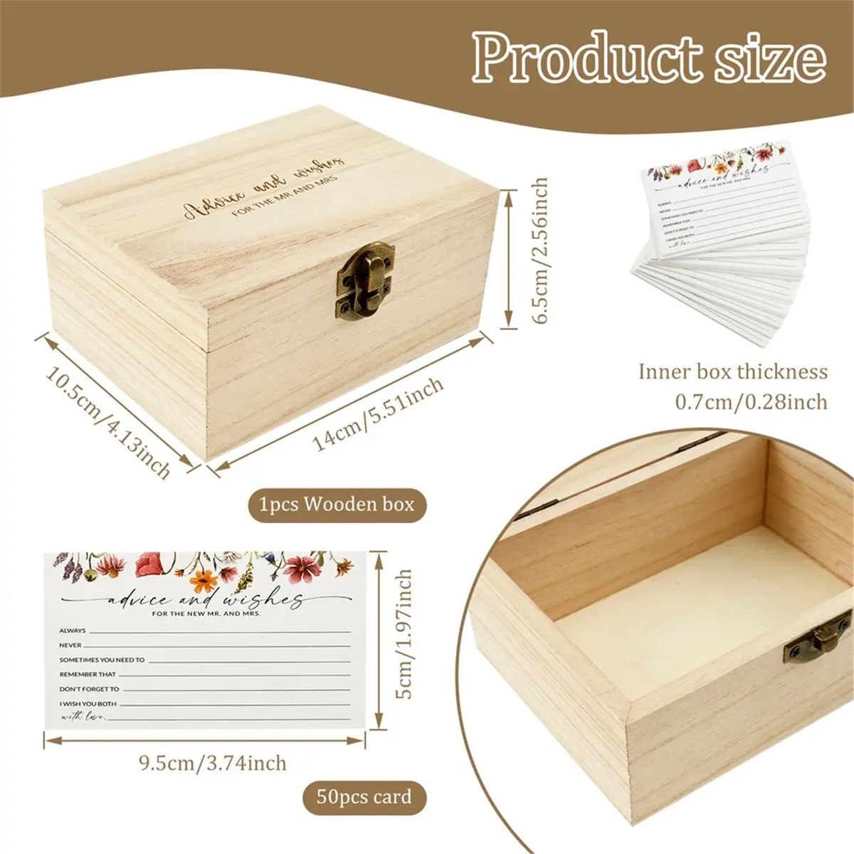 Latest ABBQ-Wooden Storage Box with Metal Lock 50 Card Postcard Organizer Wedding Advice Card for Home Party Storage Decor