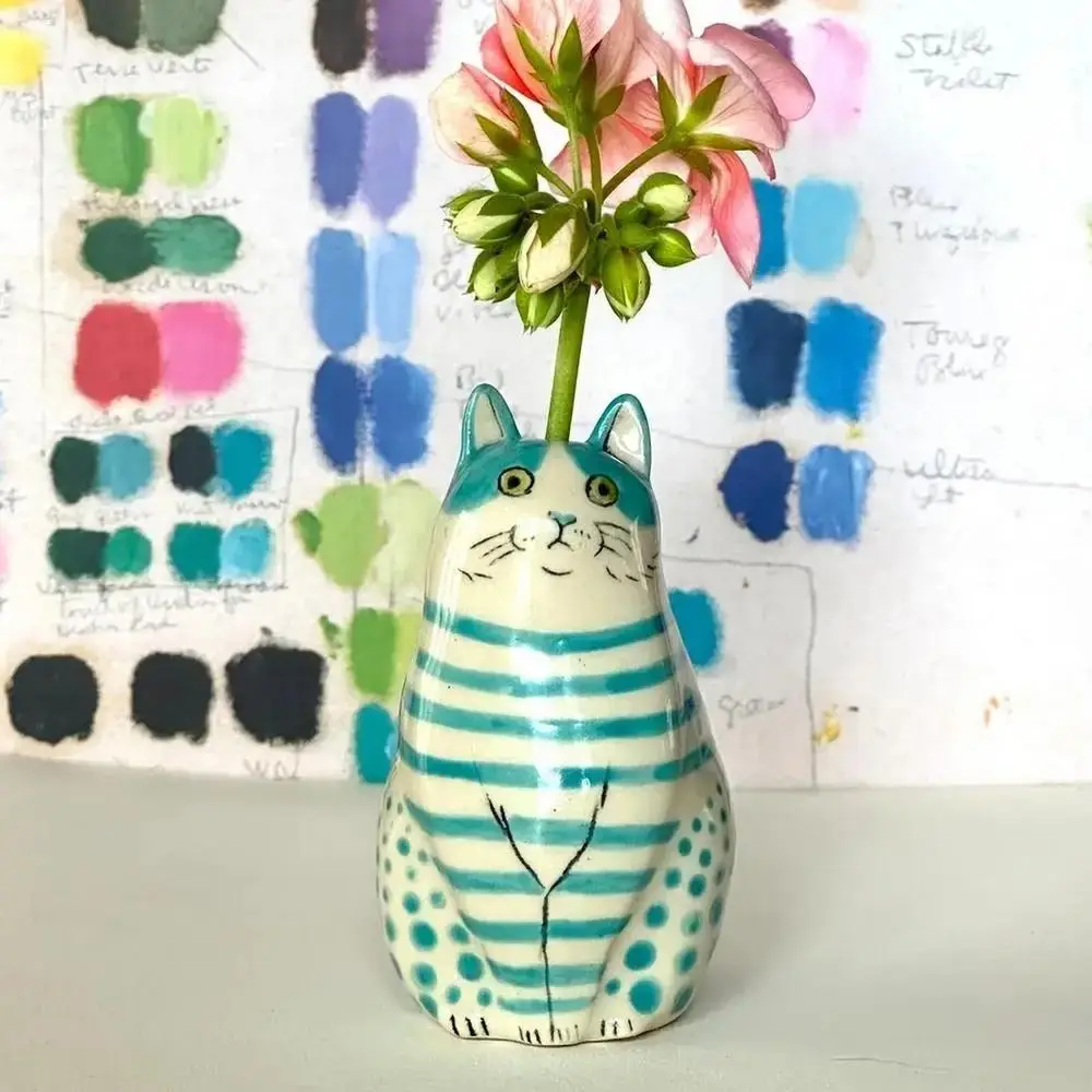 Multicolor Polka Dot Cat Vase Creative Small Caliber Tiny Animal Flower Vase INS Cute Hydroponic Flower Pot Shelf Decor