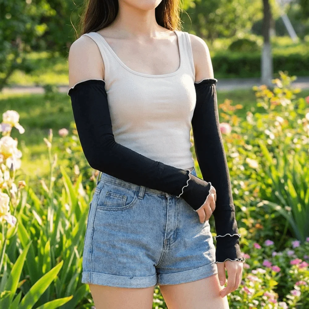 Fashion Ruffles Ice Silk Arm Sleeves Flared Solid Color Sunscreen Arm Sleeves UV Protection Cooling Cycling Arm Cover Running