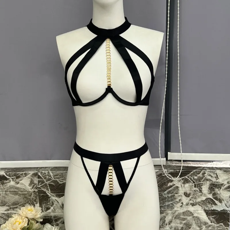 Toucheart Hot Lingerie Straps Hollow Sexy Set Skinny Plunge Gather Together Erotic Interesting Seductive Intimate Underwear Set - Image 5