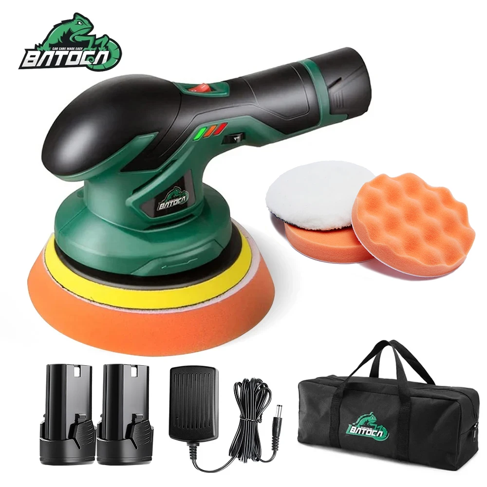 BATOCA 12V Cordless Car Polisher Wireless Car Polishing Machine Dual Action Brushless Buffer Free 2pcs 2.0Ah Lithium Battery