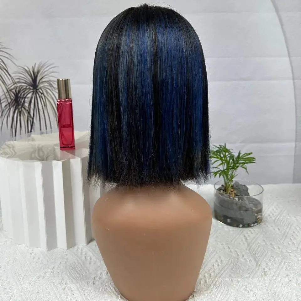 10inch 200% Density Colored 1B38 Piano 4×4 Lace Frontal Bob Swiss Lace Wig Straight Short Bob Human Hair Lace Front Wigs On Sale