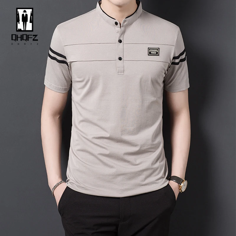 Men's Fashion Summer POLO T-shirt Casual Breathable Top Stand Up Neck Short Sleeve Korean Comfortable T-shirt