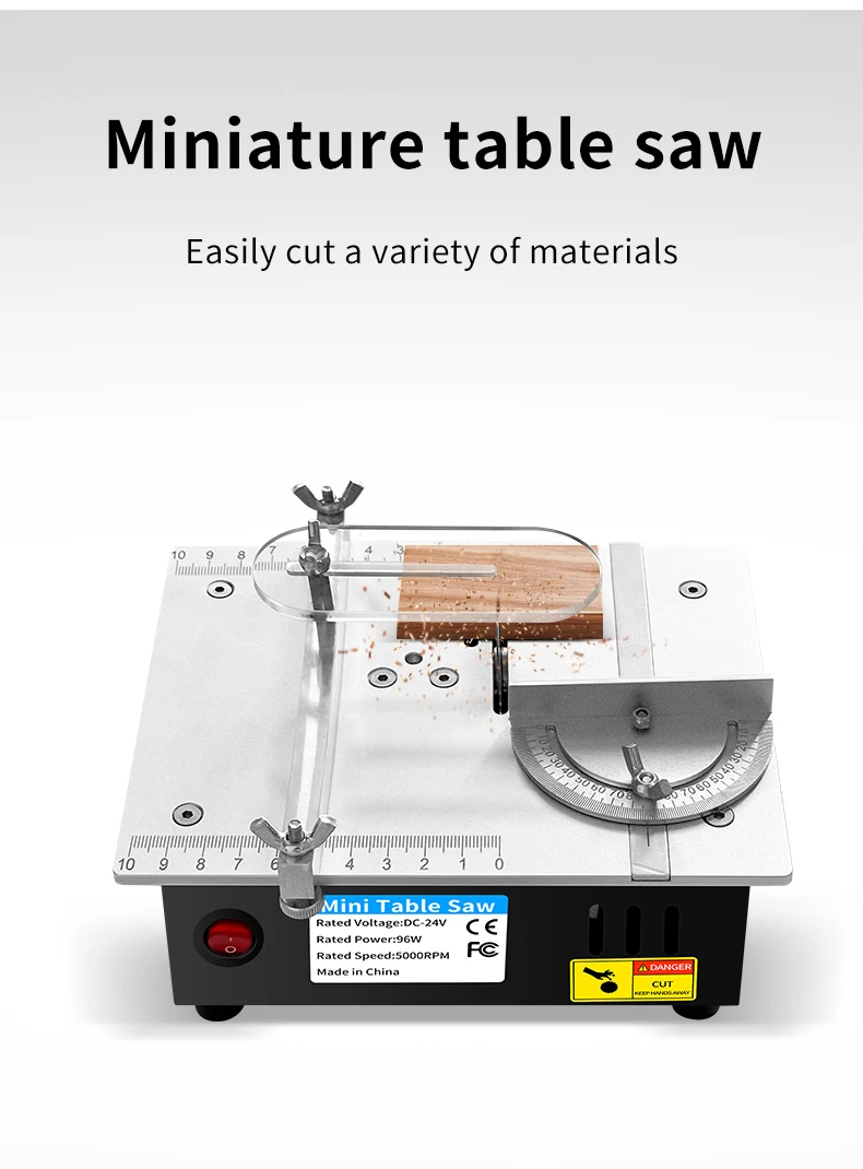 96 W Mini-Tischkreissäge, Holzbearbeitung, elektrische Tischkreissäge, 7 Geschwindigkeiten, verstellbar, DIY-Modell, Hausschnittmaschine, 63 mm Klinge – Detail 5