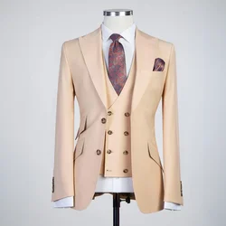 Abiti Beige abito da sposa moda per uomo Champagne Slim Fit 3 pezzi Custom Made Plus Size Formal Best Man Party Tuxedo Set