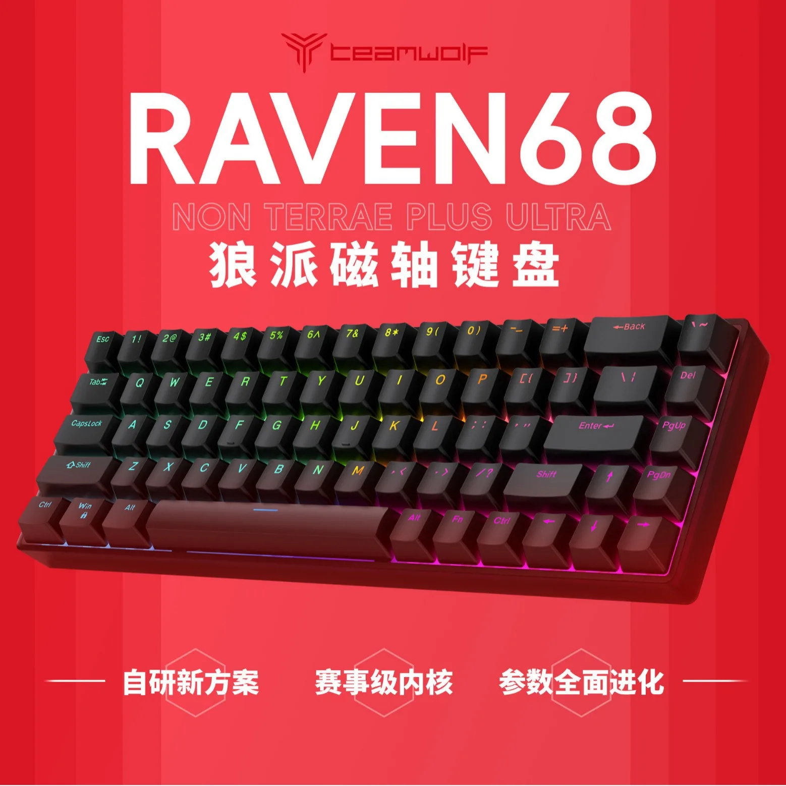 interruptores magneticos fio mecanico gatilho rapido 8k e sports rgb backlight teclado de jogos personalizado teamwolf raven68 01