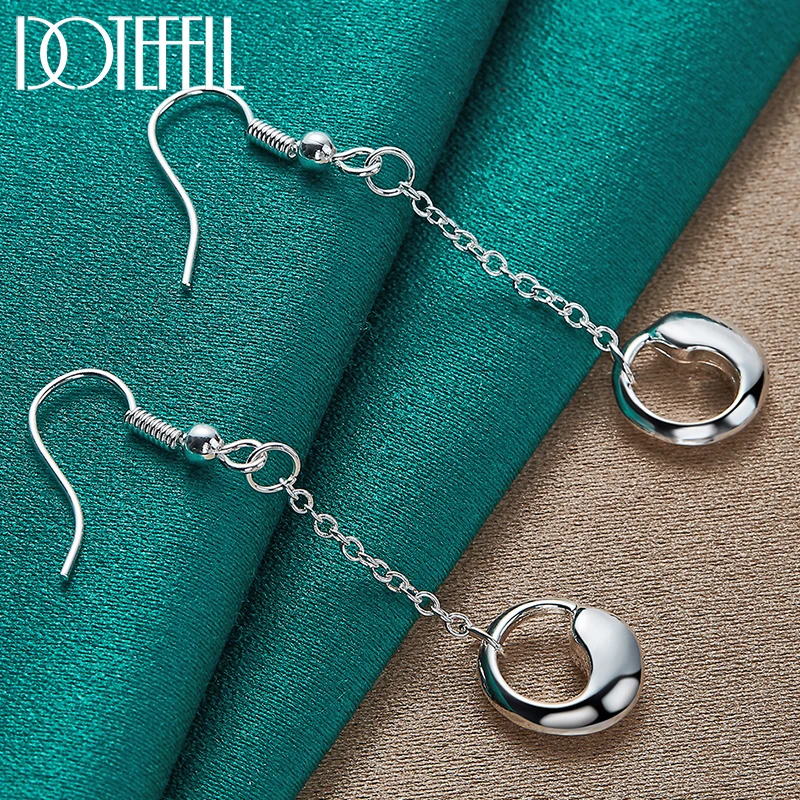 

DOTEFFIL 925 Sterling Silver Round Water Droplets Long Drop Earrings For Woman Wedding Engagement Fashion Party Charm Jewelry