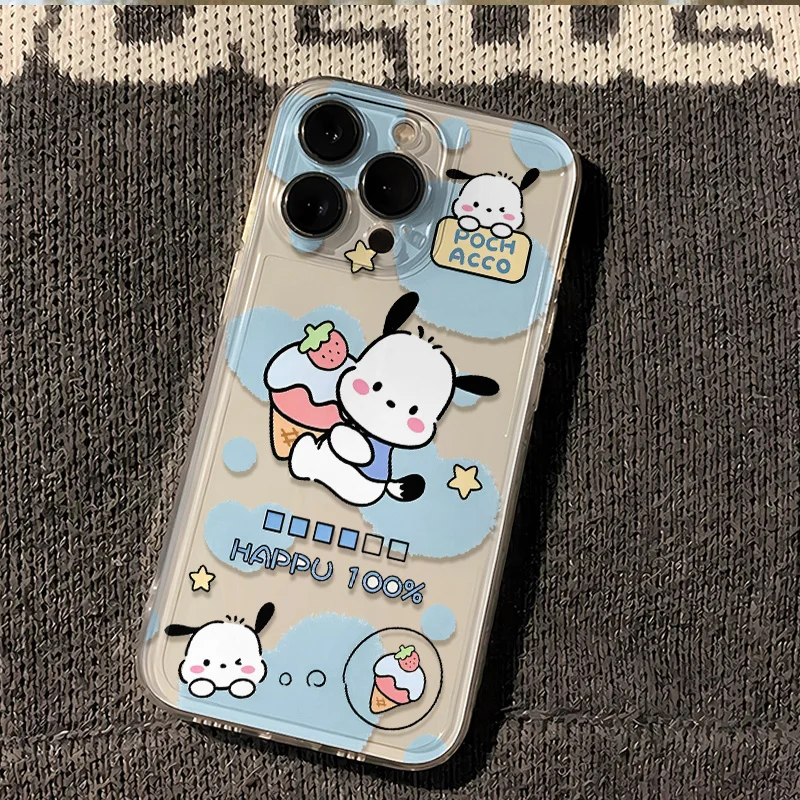 Interesting Sanrio Holding Ice Cream Pacha Dog Suitable For iPhone Case 16 15 14 13 12 11 Pro Max X XR XS 7 8 Plus Cartoon Cover