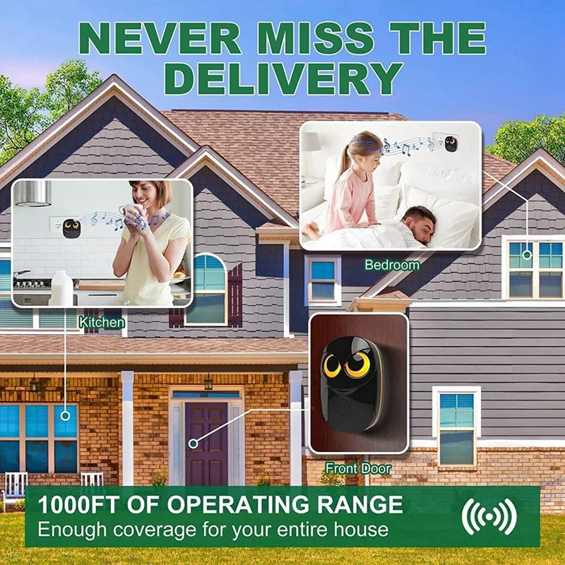 Outdoor Wireless Doorbell Alarm Welcome Chime Home Door Bell Intelligent Smart Melodies Alarm With Light-US Plug