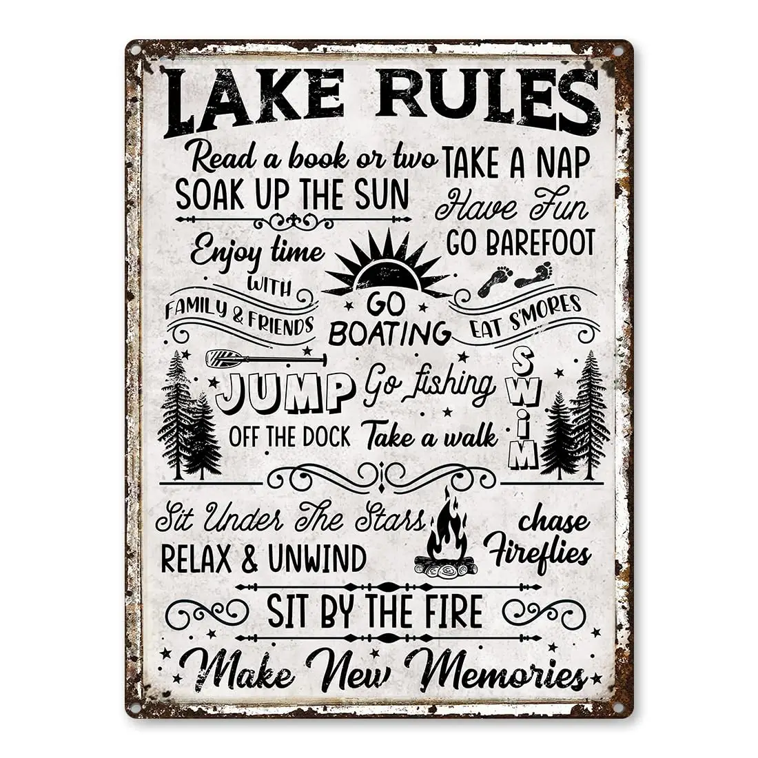 Lake House Rules Signs Decor, Lakehouse Decor For The Home, Lake Life Wall Decorations, Gift Ideas For The Lake Cabin, Aluminum