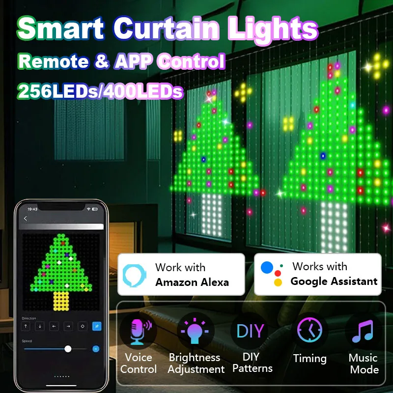Christmas Smart 400 LED Curtain Light with APP Control for Alexa Google Home Outdoor String Christmas Lights for Holiday Decor