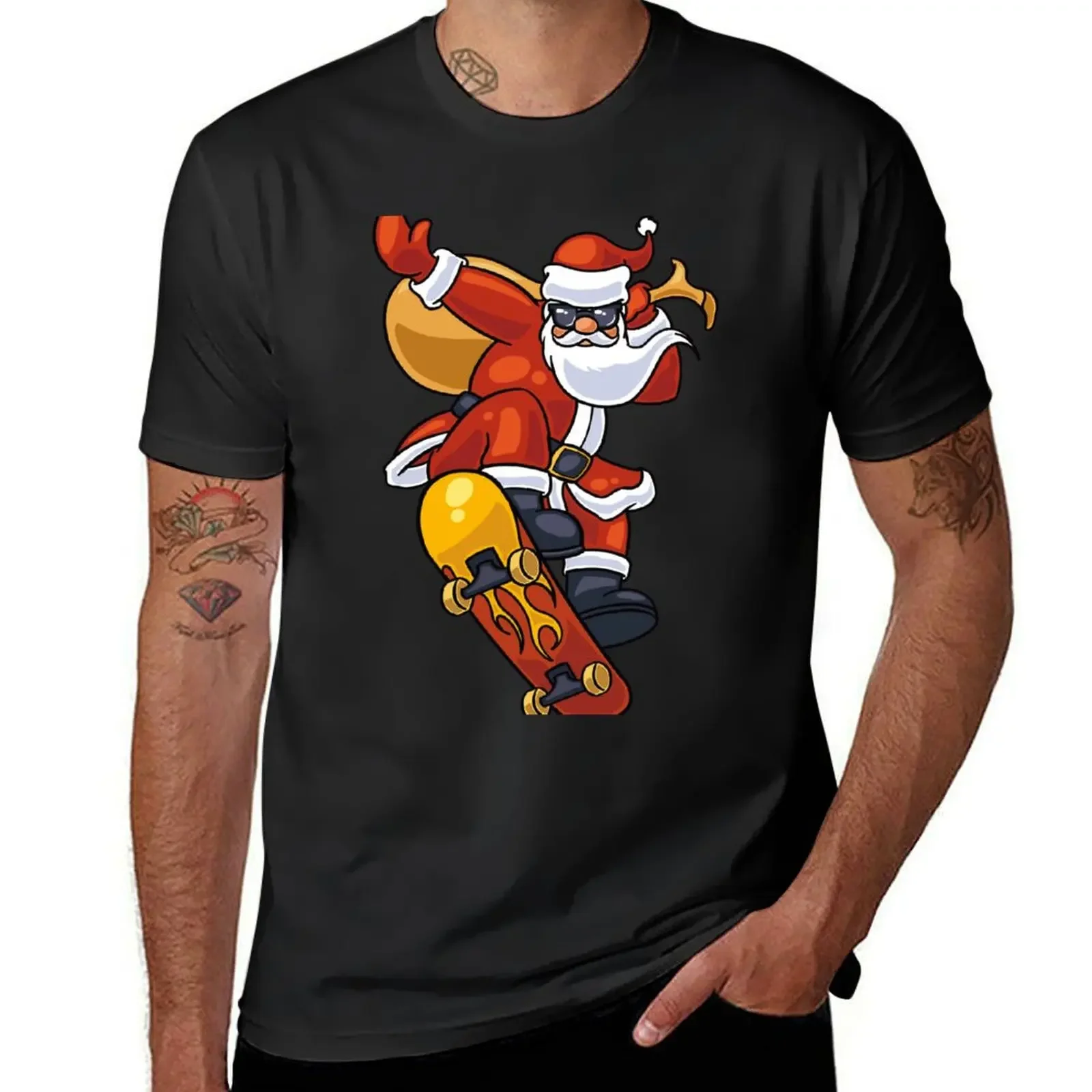 

Christmas skateboardingsanta T-Shirt man t shirt customs design your own summer top Short sleeve tee men